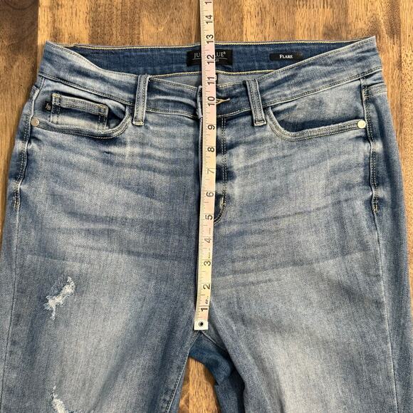 Judy Blue Los Angeles Flare Denim Jeans Distressed High Rise Size 9/29 - Picture 5 of 11